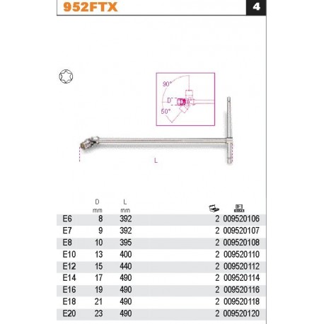 KLUCZE NASADOWE TYPU T, PROFIL TORX® WEWNĘTRZNY, Z PRZEGUBEM  952FTX