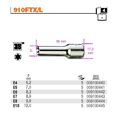 Nasadki profil Torx® wewnętrzny, długie 3/8" 910FTX/L