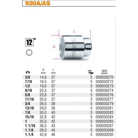 Nasadki sześciokątne Calowe 1/2" 920A/AS