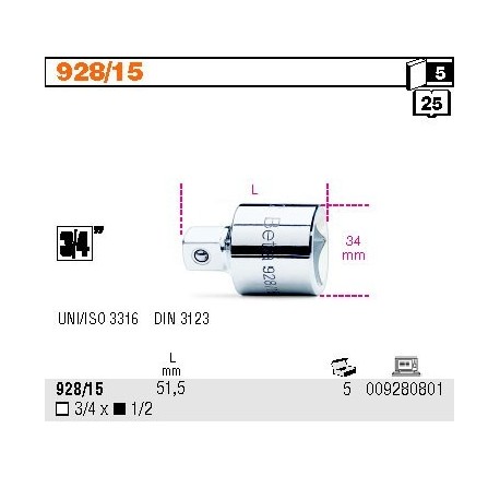 Łącznik przejściowy zmniejszający 3/4" 51,5mm 928/15