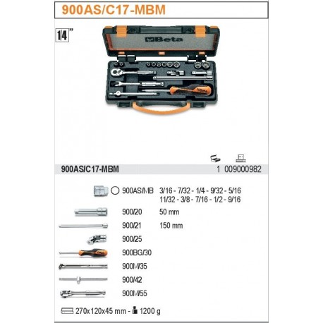 ZESTAW 10 NASADEK DWUNASTOKĄTNYCH CALOWYCH Z 7 AKCESORIAMI, DLA LOTNICTWA 1/4" 900AS/C17-MBM